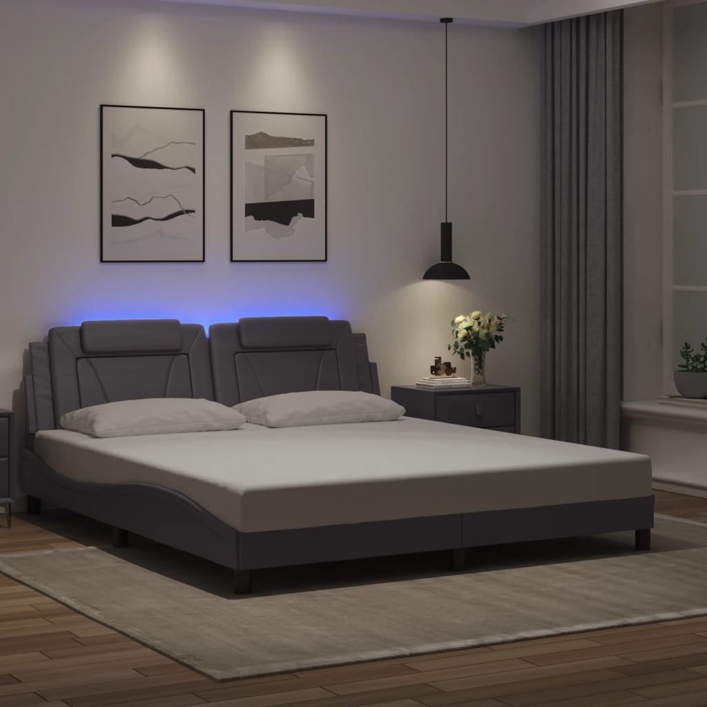 Bedframe met LED-verlichting kunstleer grijs 180x200 cm is nu te koop bij PeponiXL, paradijselijk wonen!