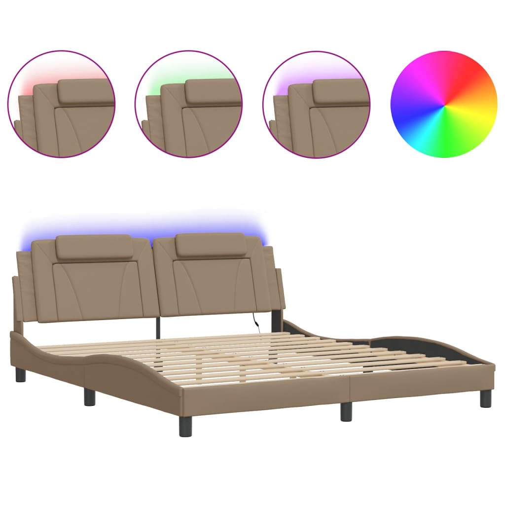 Bedframe "Viana" met LED zonder matras cappuccino 180x200 cm is nu te koop bij PeponiXL, paradijselijk wonen!