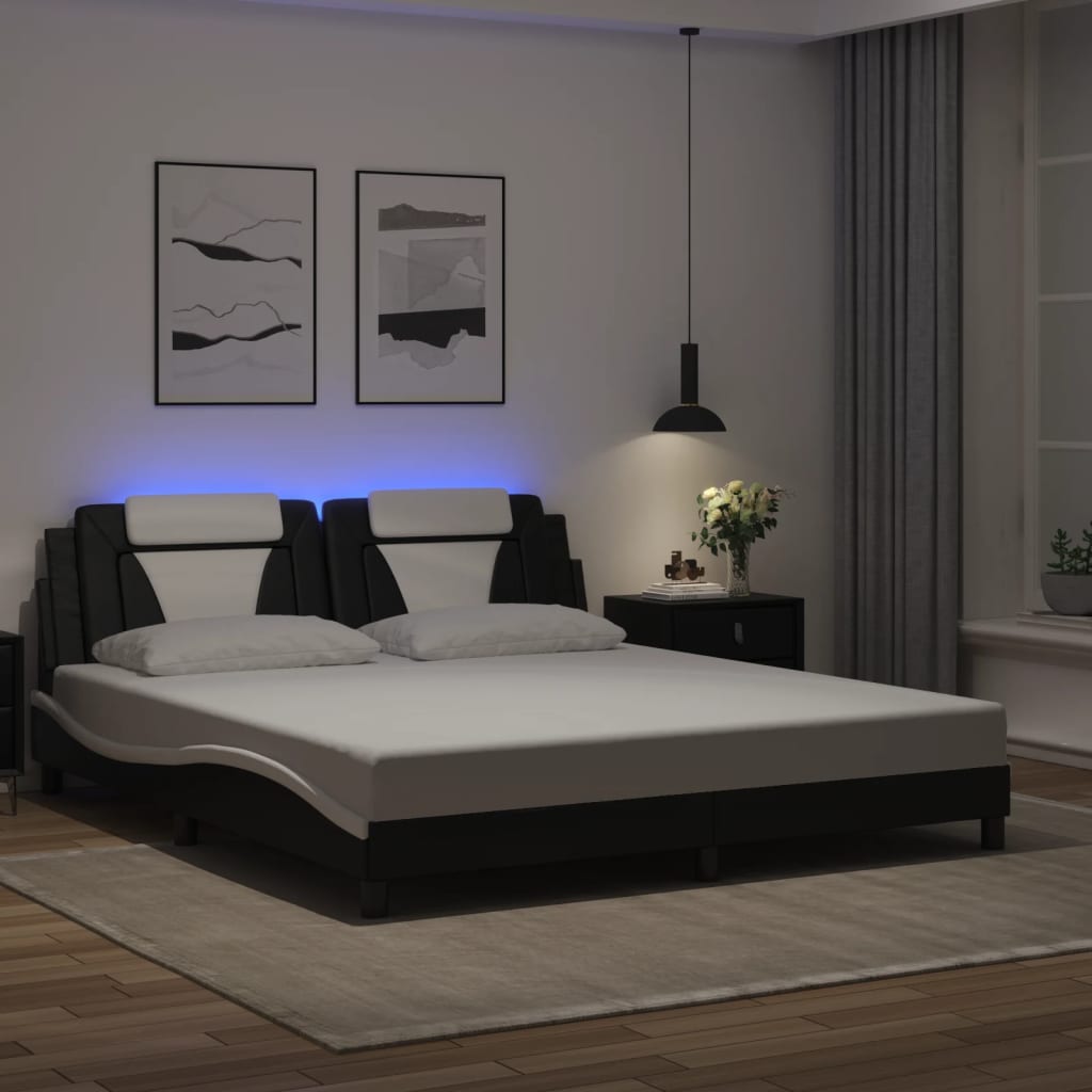 Bedframe met LED-verlichting kunstleer zwart en wit 180x200 cm is nu te koop bij PeponiXL, paradijselijk wonen!
