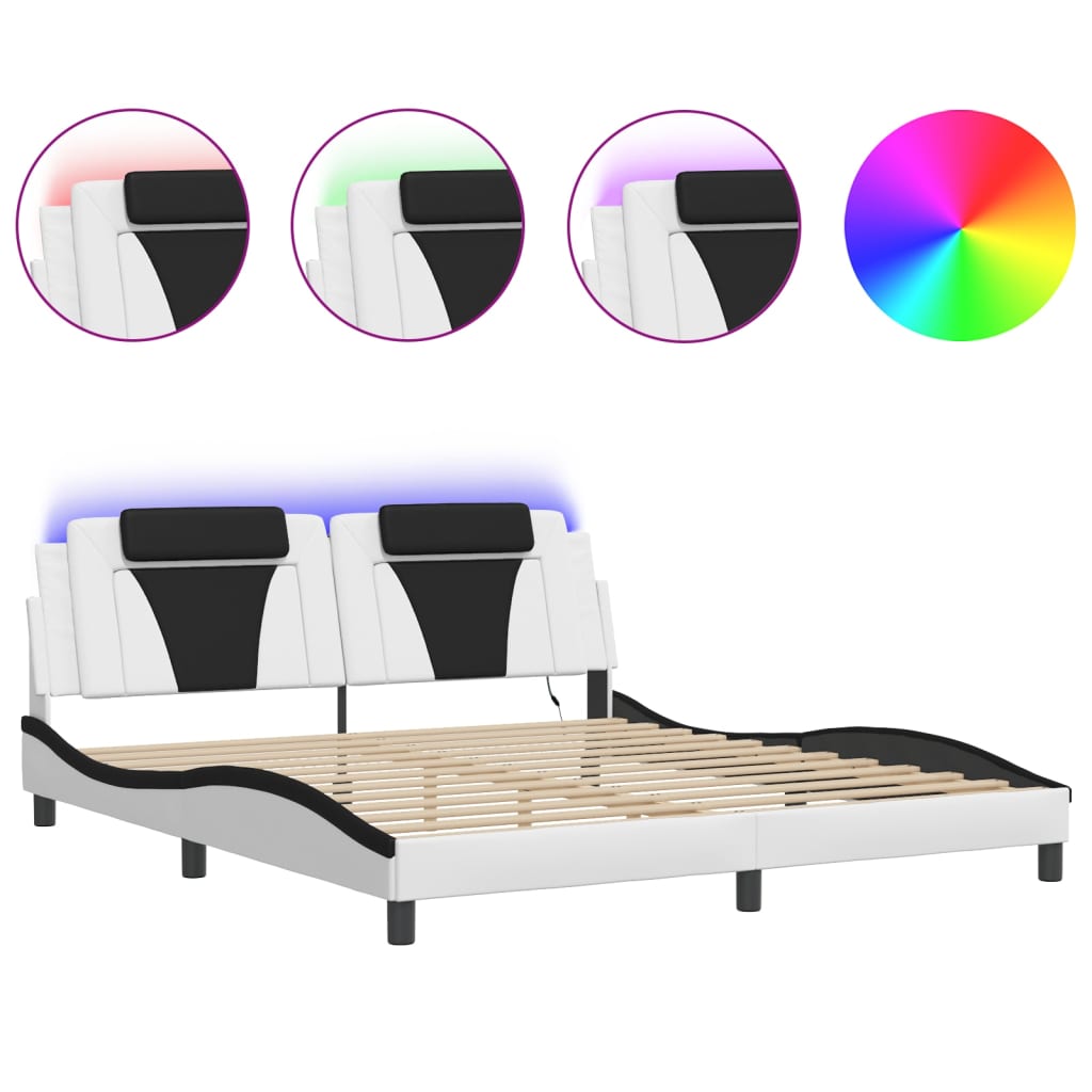 Bedframe met LED-verlichting kunstleer wit en zwart 180x200 cm is nu te koop bij PeponiXL, paradijselijk wonen!