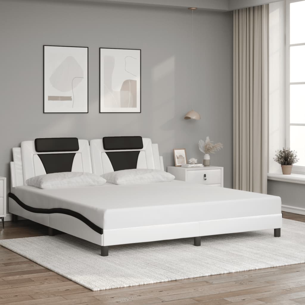 Bedframe met LED-verlichting kunstleer wit en zwart 180x200 cm is nu te koop bij PeponiXL, paradijselijk wonen!