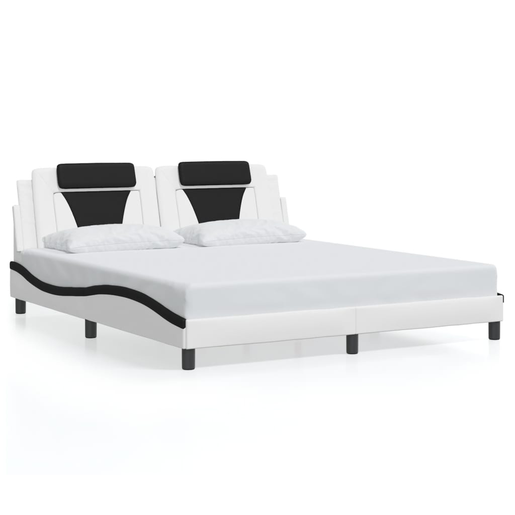 Bedframe met LED-verlichting kunstleer wit en zwart 180x200 cm is nu te koop bij PeponiXL, paradijselijk wonen!