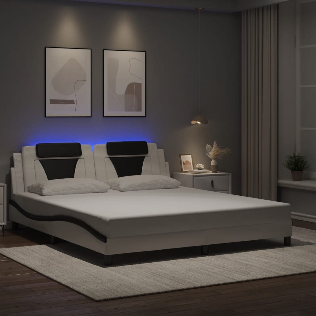 Bedframe met LED-verlichting kunstleer wit en zwart 180x200 cm is nu te koop bij PeponiXL, paradijselijk wonen!