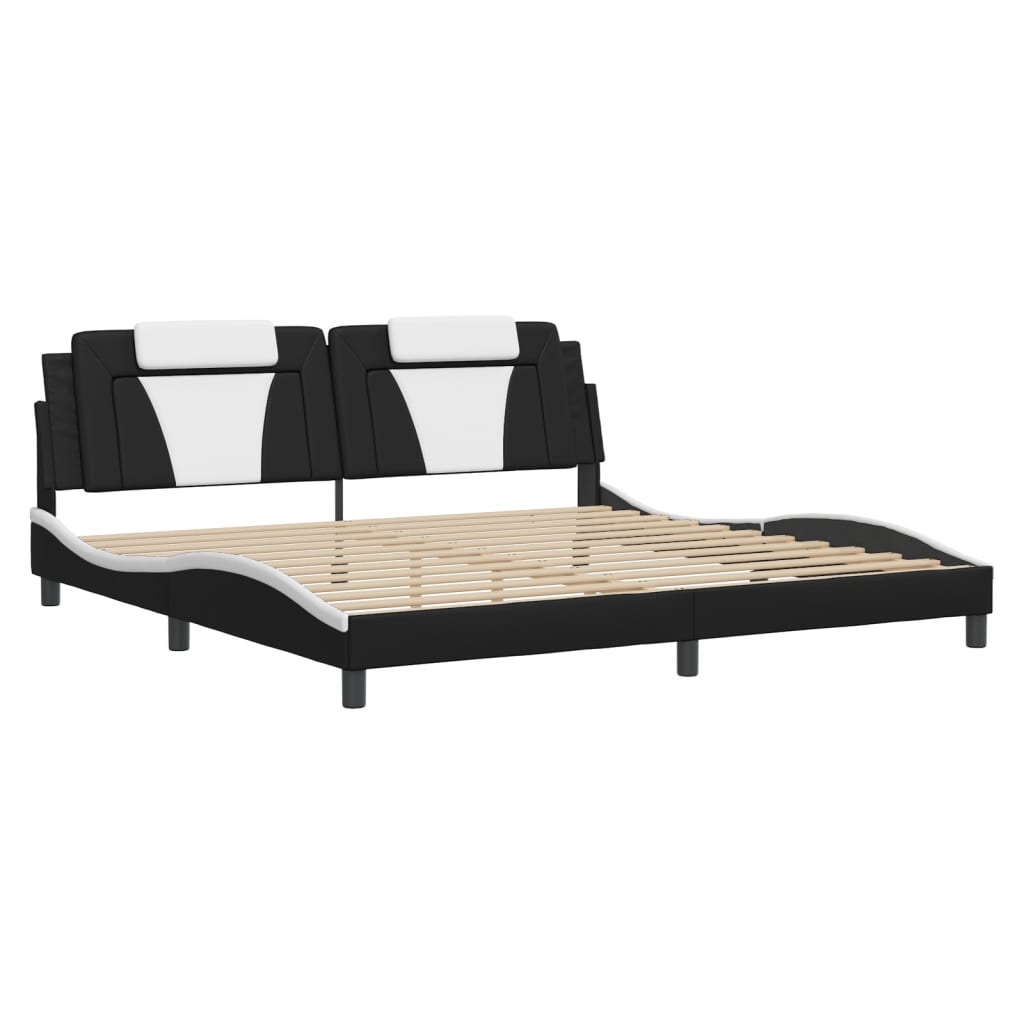 Bedframe met LED-verlichting kunstleer zwart en wit 200x200 cm is nu te koop bij PeponiXL, paradijselijk wonen!