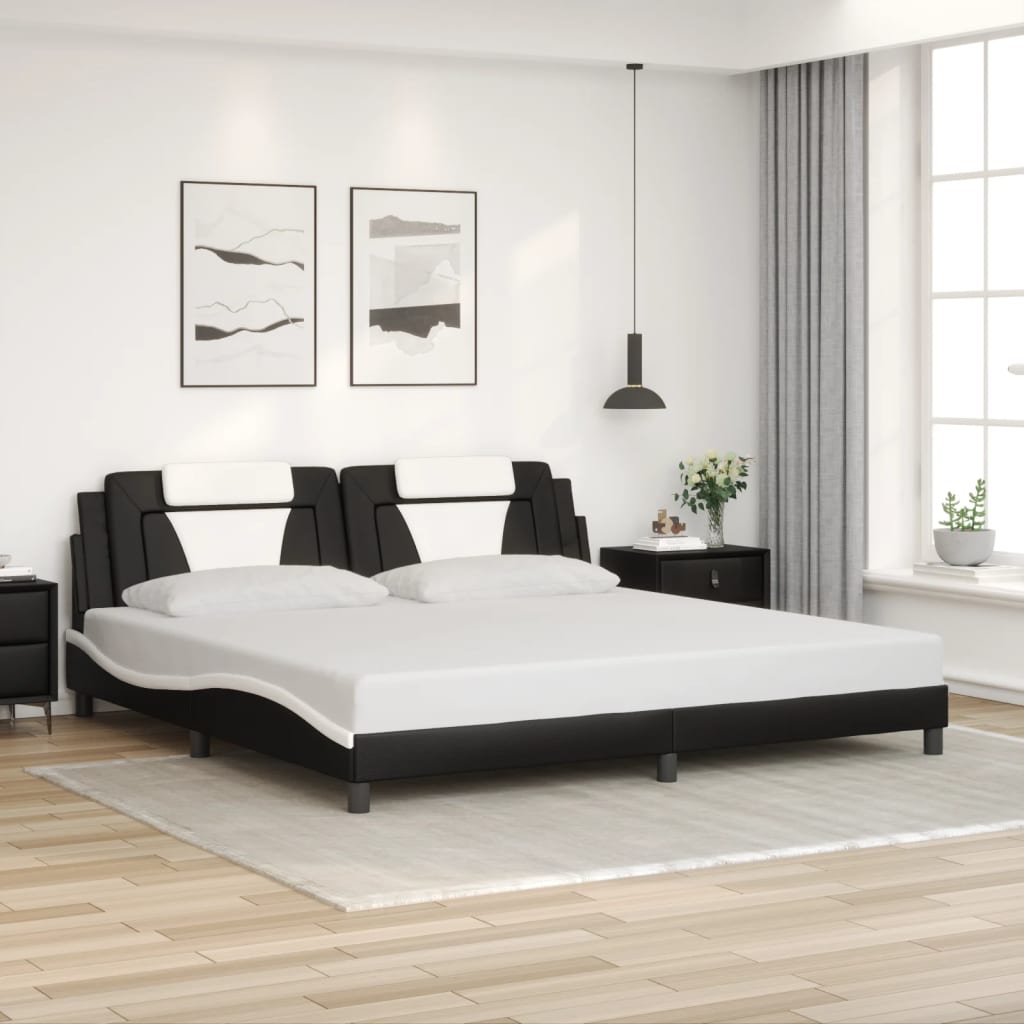 Bedframe met LED-verlichting kunstleer zwart en wit 200x200 cm is nu te koop bij PeponiXL, paradijselijk wonen!