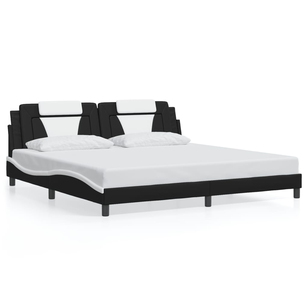 Bedframe met LED-verlichting kunstleer zwart en wit 200x200 cm is nu te koop bij PeponiXL, paradijselijk wonen!