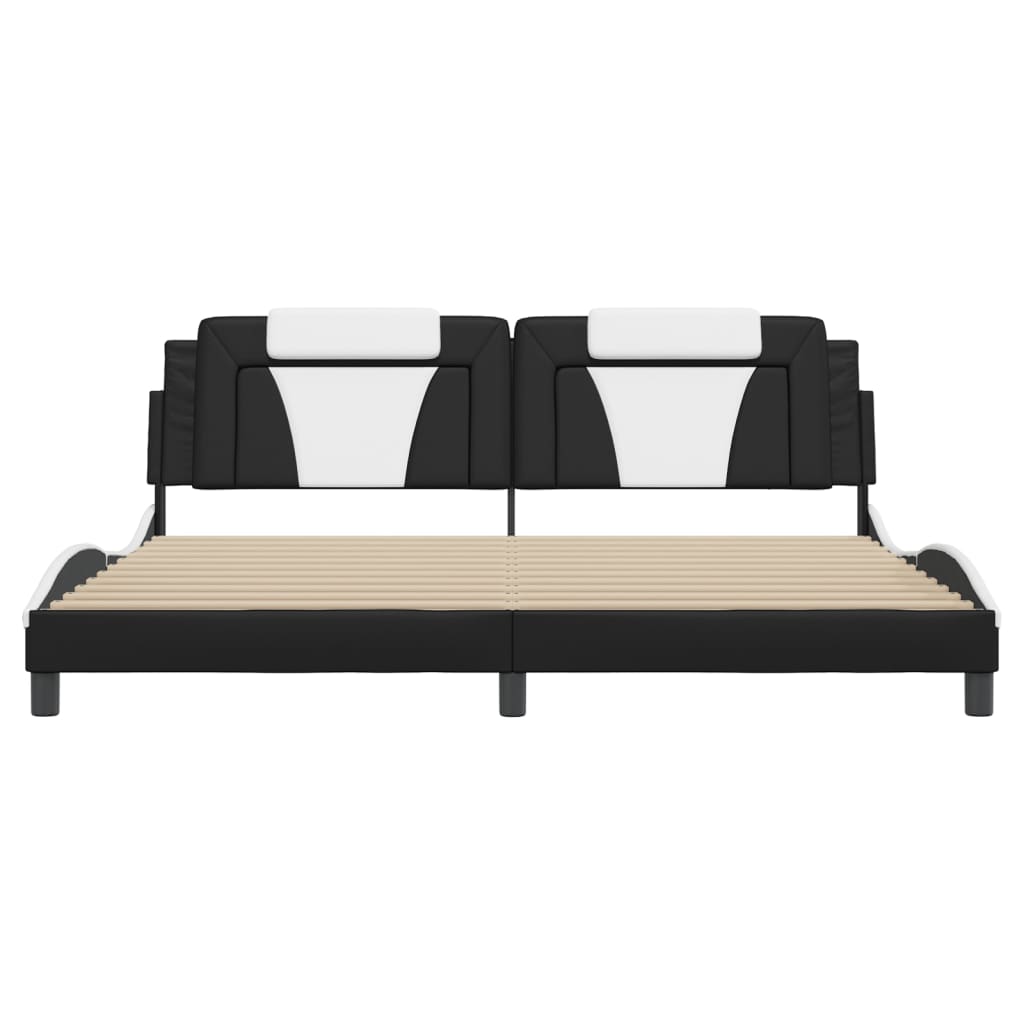 Bedframe met LED-verlichting kunstleer zwart en wit 200x200 cm is nu te koop bij PeponiXL, paradijselijk wonen!
