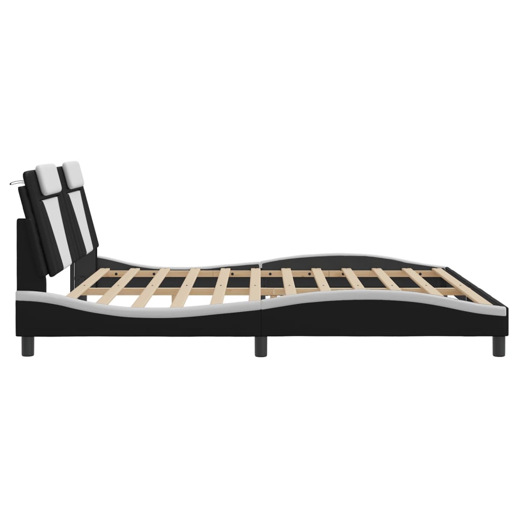 Bedframe met LED-verlichting kunstleer zwart en wit 200x200 cm is nu te koop bij PeponiXL, paradijselijk wonen!