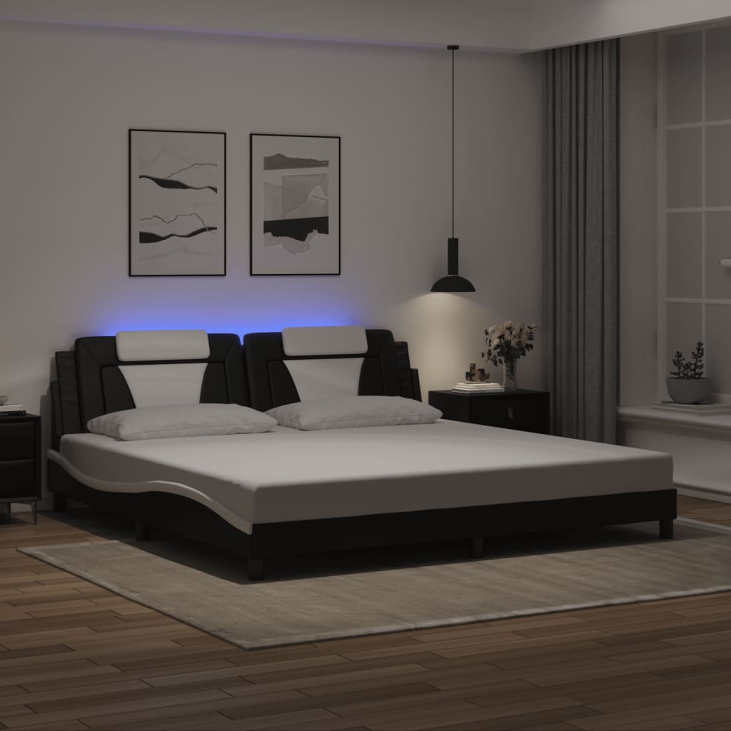 Bedframe met LED-verlichting kunstleer zwart en wit 200x200 cm is nu te koop bij PeponiXL, paradijselijk wonen!