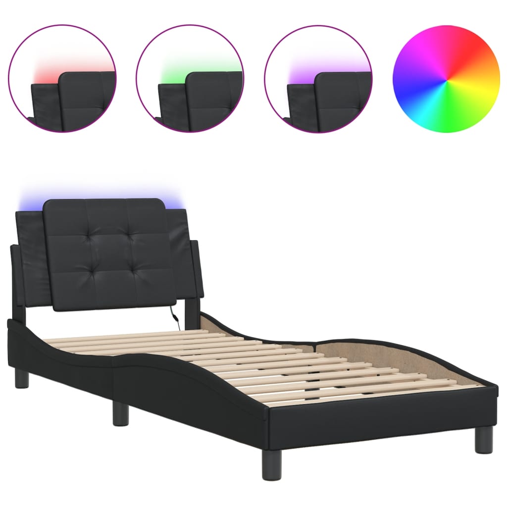 Bedframe met LED-verlichting kunstleer zwart 80x200 cm is nu te koop bij PeponiXL, paradijselijk wonen!