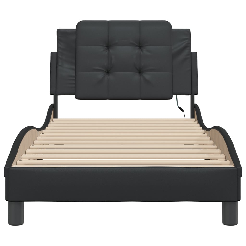 Bedframe met LED-verlichting kunstleer zwart 80x200 cm is nu te koop bij PeponiXL, paradijselijk wonen!