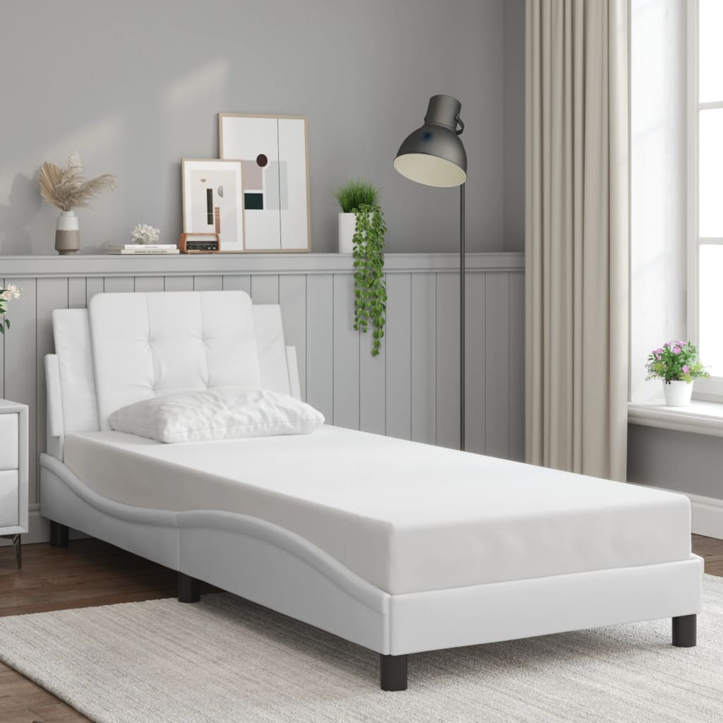 Bedframe met LED-verlichting kunstleer wit 80x200 cm is nu te koop bij PeponiXL, paradijselijk wonen!