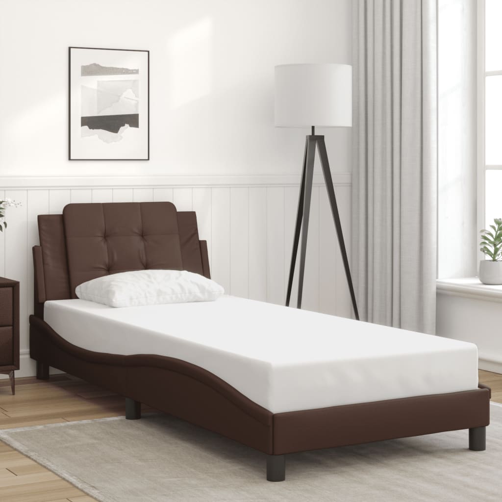 Bedframe met LED-verlichting kunstleer bruin 80x200 cm is nu te koop bij PeponiXL, paradijselijk wonen!
