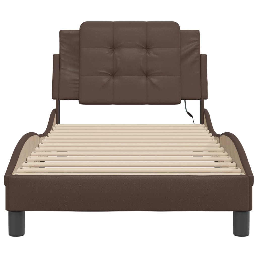 Bedframe met LED-verlichting kunstleer bruin 80x200 cm is nu te koop bij PeponiXL, paradijselijk wonen!
