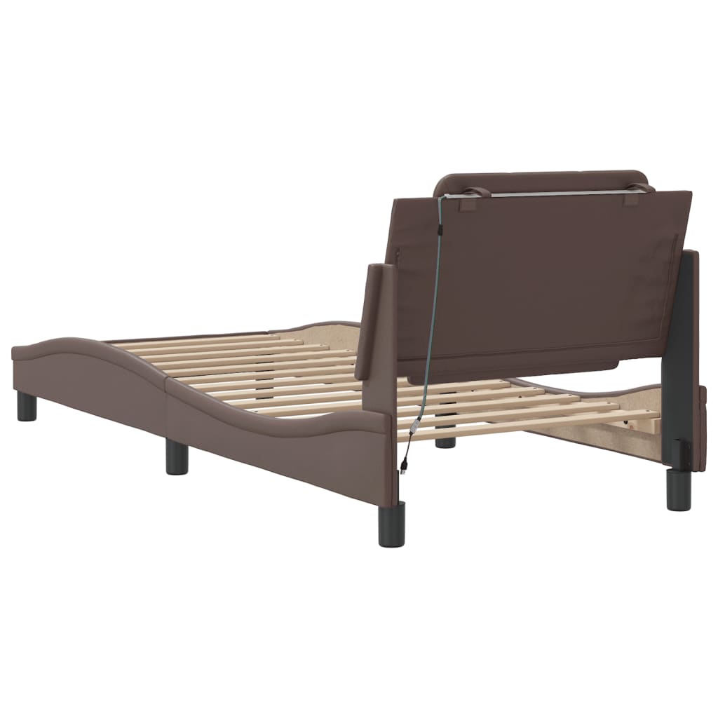 Bedframe met LED-verlichting kunstleer bruin 80x200 cm is nu te koop bij PeponiXL, paradijselijk wonen!