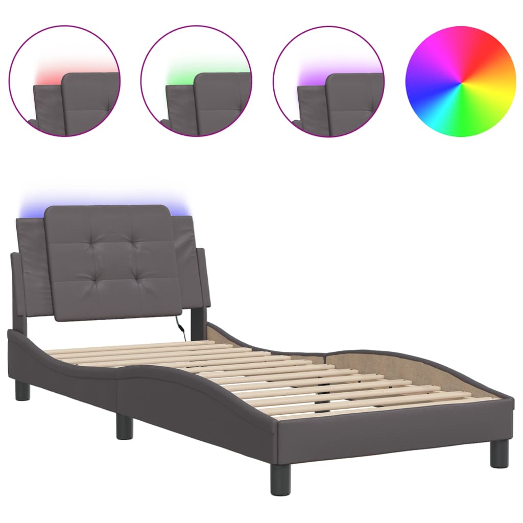 Bedframe met LED-verlichting kunstleer grijs 80x200 cm is nu te koop bij PeponiXL, paradijselijk wonen!