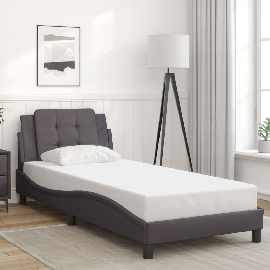 Bedframe met LED-verlichting kunstleer grijs 80x200 cm is nu te koop bij PeponiXL, paradijselijk wonen!