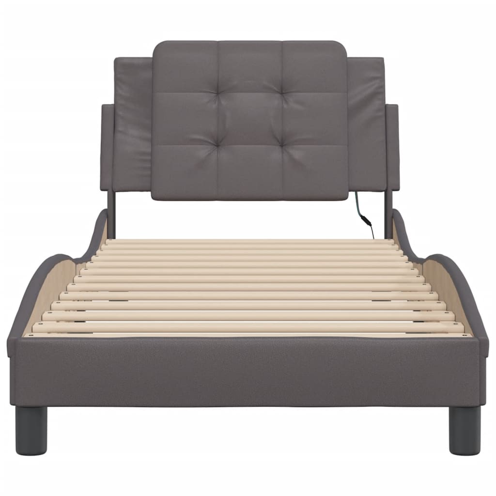 Bedframe met LED-verlichting kunstleer grijs 80x200 cm is nu te koop bij PeponiXL, paradijselijk wonen!