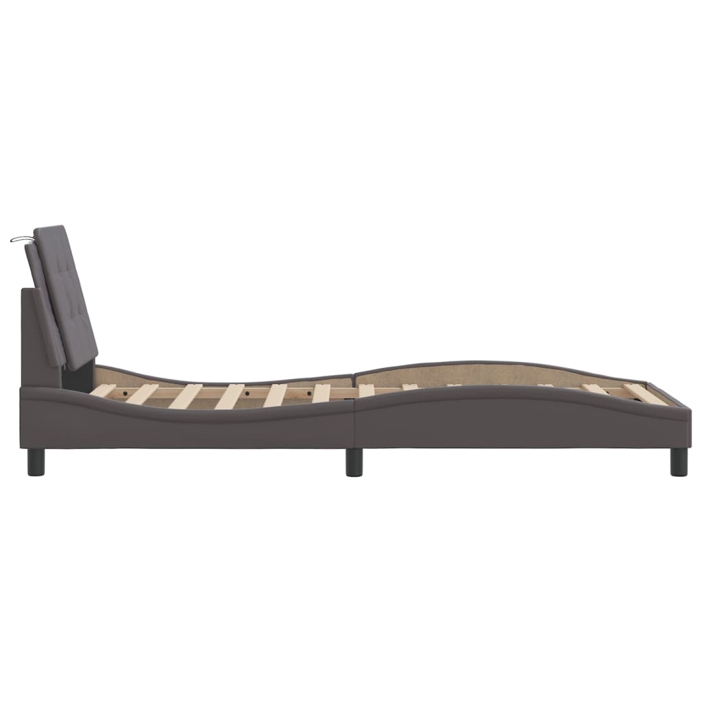 Bedframe met LED-verlichting kunstleer grijs 80x200 cm is nu te koop bij PeponiXL, paradijselijk wonen!