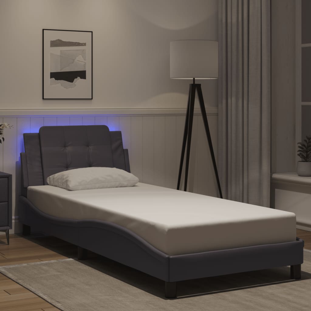 Bedframe met LED-verlichting kunstleer grijs 80x200 cm is nu te koop bij PeponiXL, paradijselijk wonen!