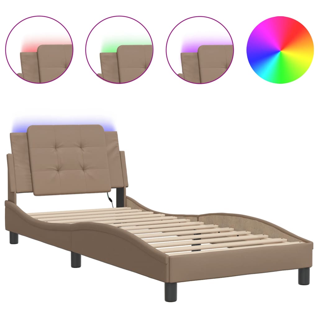 Bedframe met LED-verlichting kunstleer cappuccino 80x200 cm is nu te koop bij PeponiXL, paradijselijk wonen!