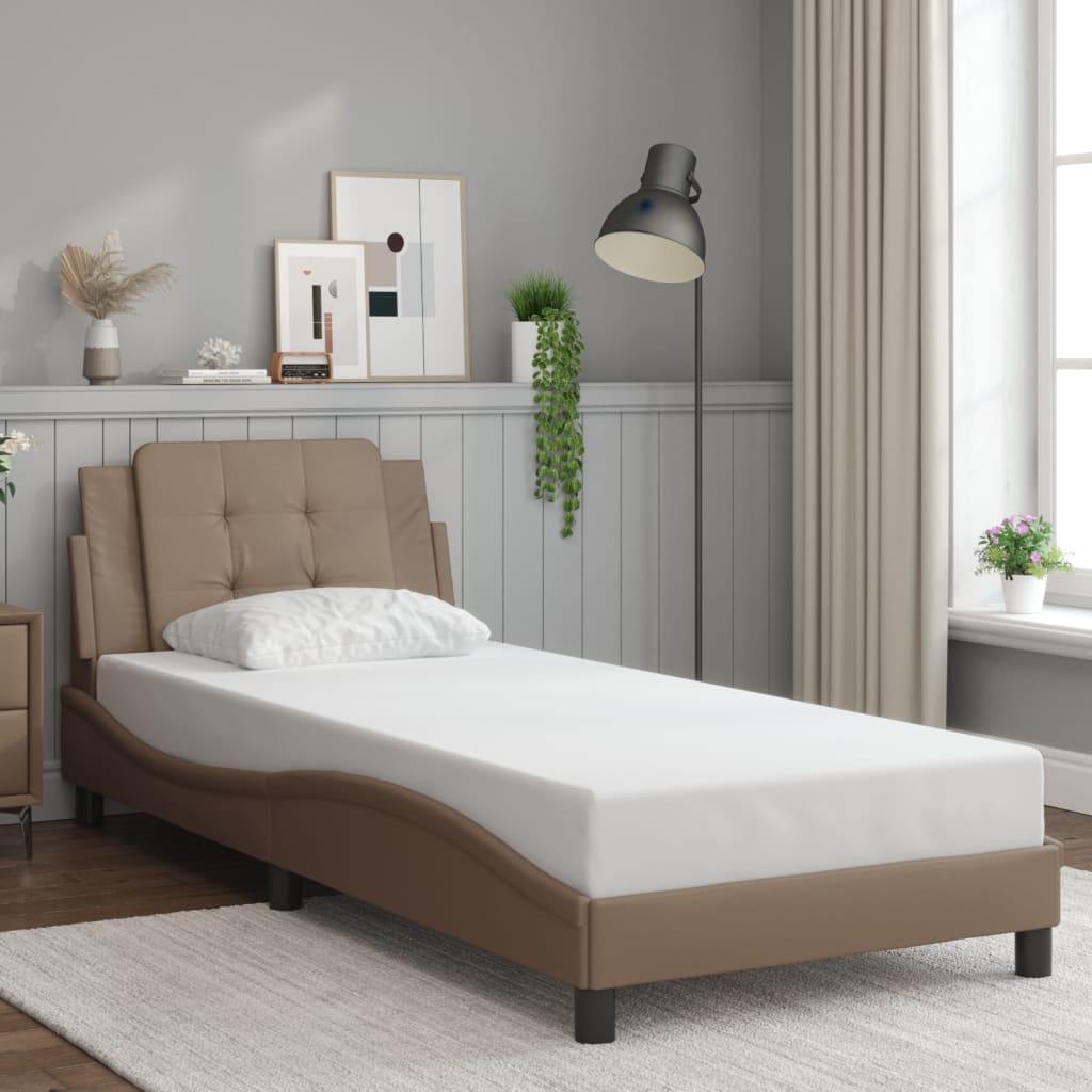 Bedframe met LED-verlichting kunstleer cappuccino 80x200 cm is nu te koop bij PeponiXL, paradijselijk wonen!
