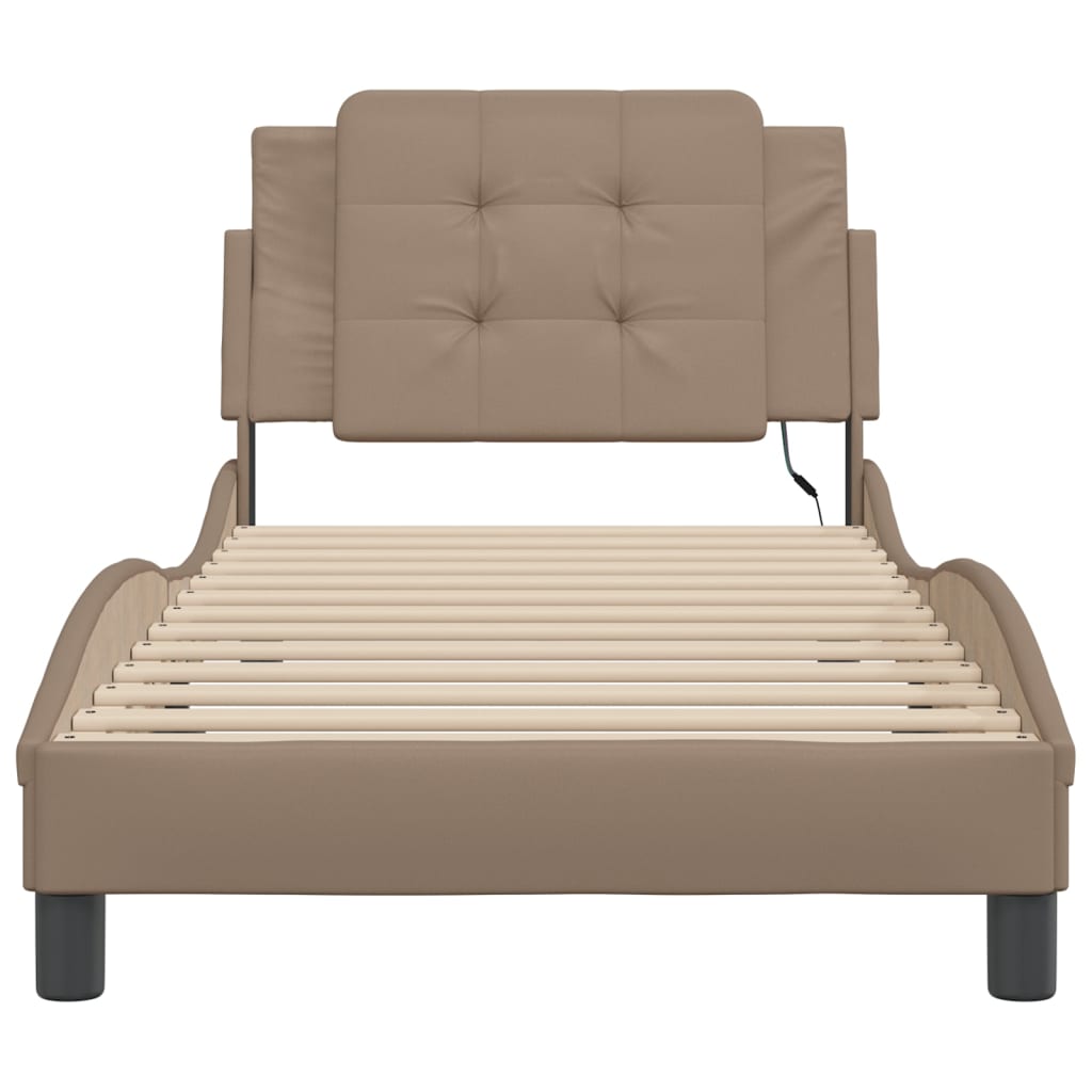 Bedframe met LED-verlichting kunstleer cappuccino 80x200 cm is nu te koop bij PeponiXL, paradijselijk wonen!