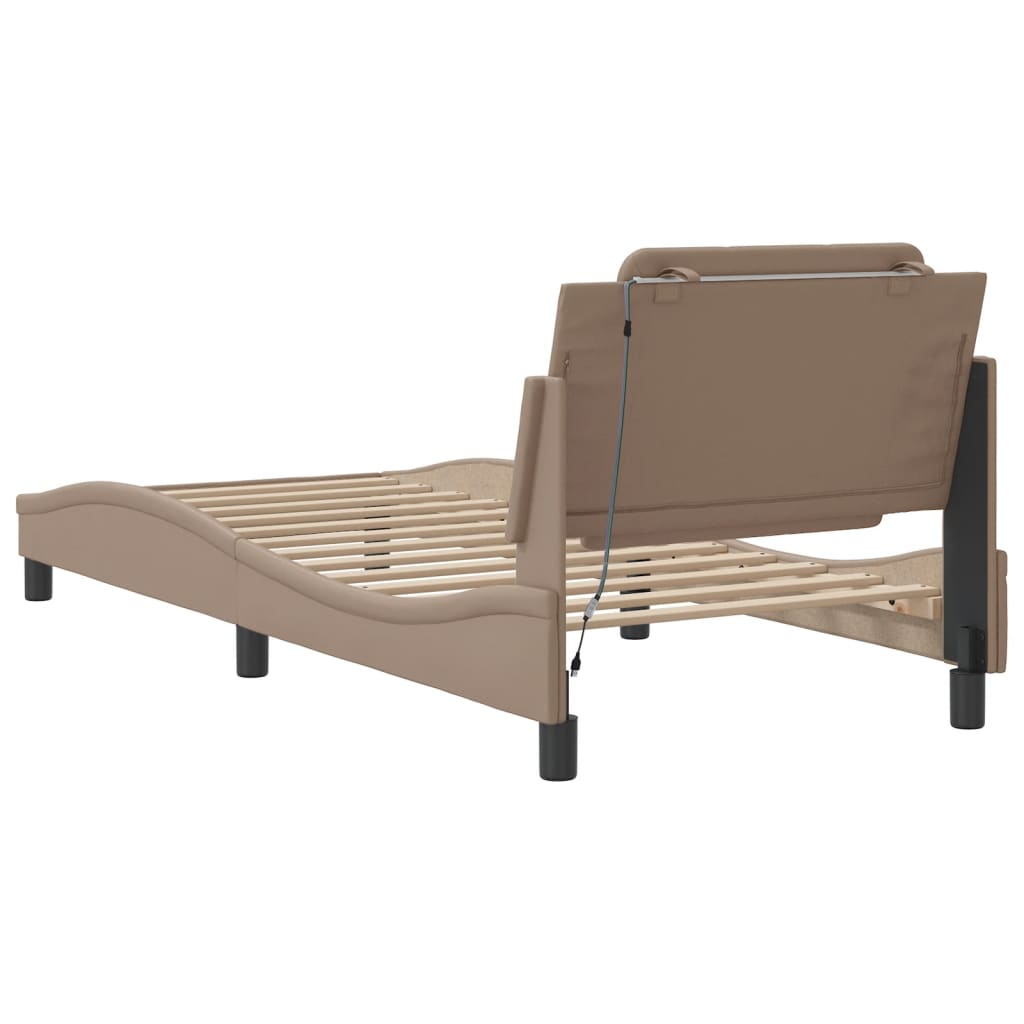Bedframe met LED-verlichting kunstleer cappuccino 80x200 cm is nu te koop bij PeponiXL, paradijselijk wonen!