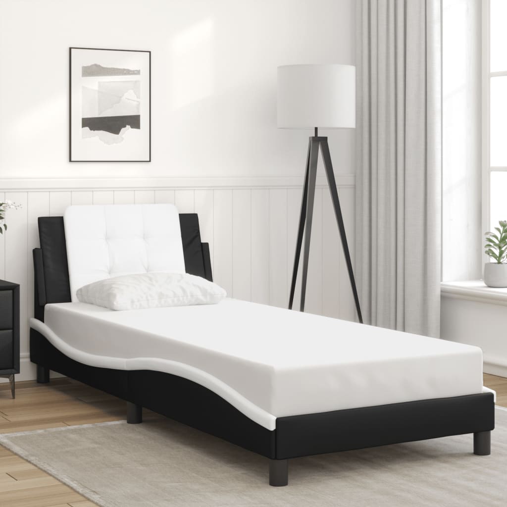 Bedframe met LED-verlichting kunstleer zwart en wit 80x200 cm is nu te koop bij PeponiXL, paradijselijk wonen!