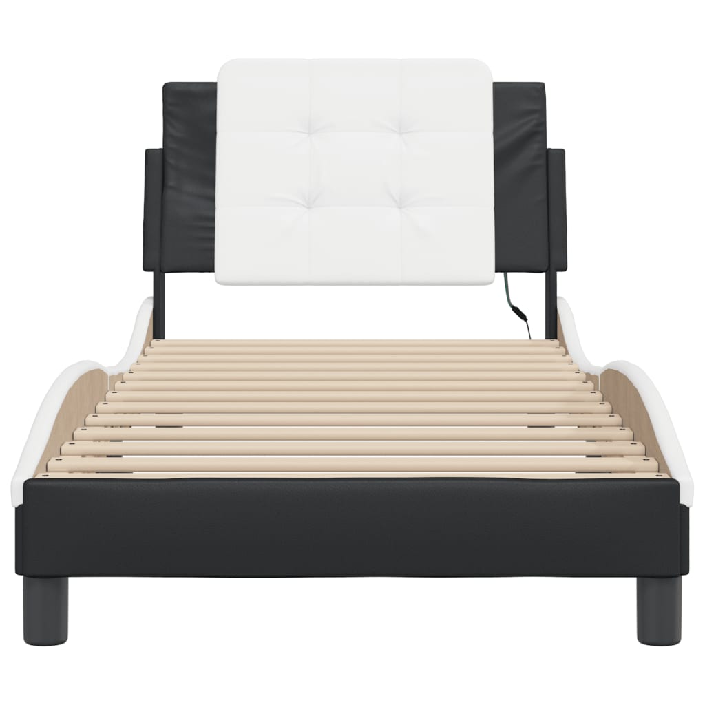 Bedframe met LED-verlichting kunstleer zwart en wit 80x200 cm is nu te koop bij PeponiXL, paradijselijk wonen!