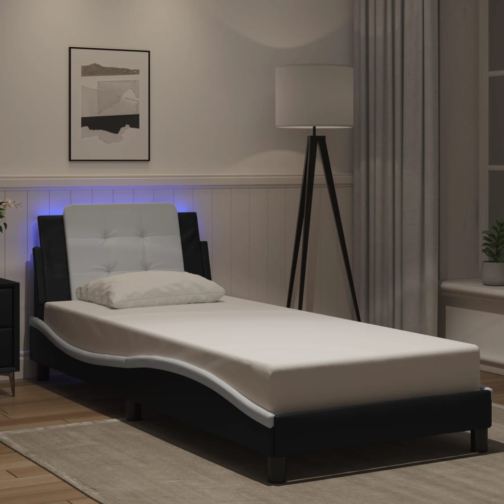 Bedframe met LED zonder matras "Zadar" zwart en wit 80x200 cm is nu te koop bij PeponiXL, paradijselijk wonen!