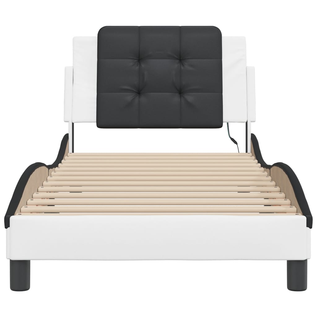 Bedframe met LED-verlichting kunstleer wit en zwart 80x200 cm is nu te koop bij PeponiXL, paradijselijk wonen!
