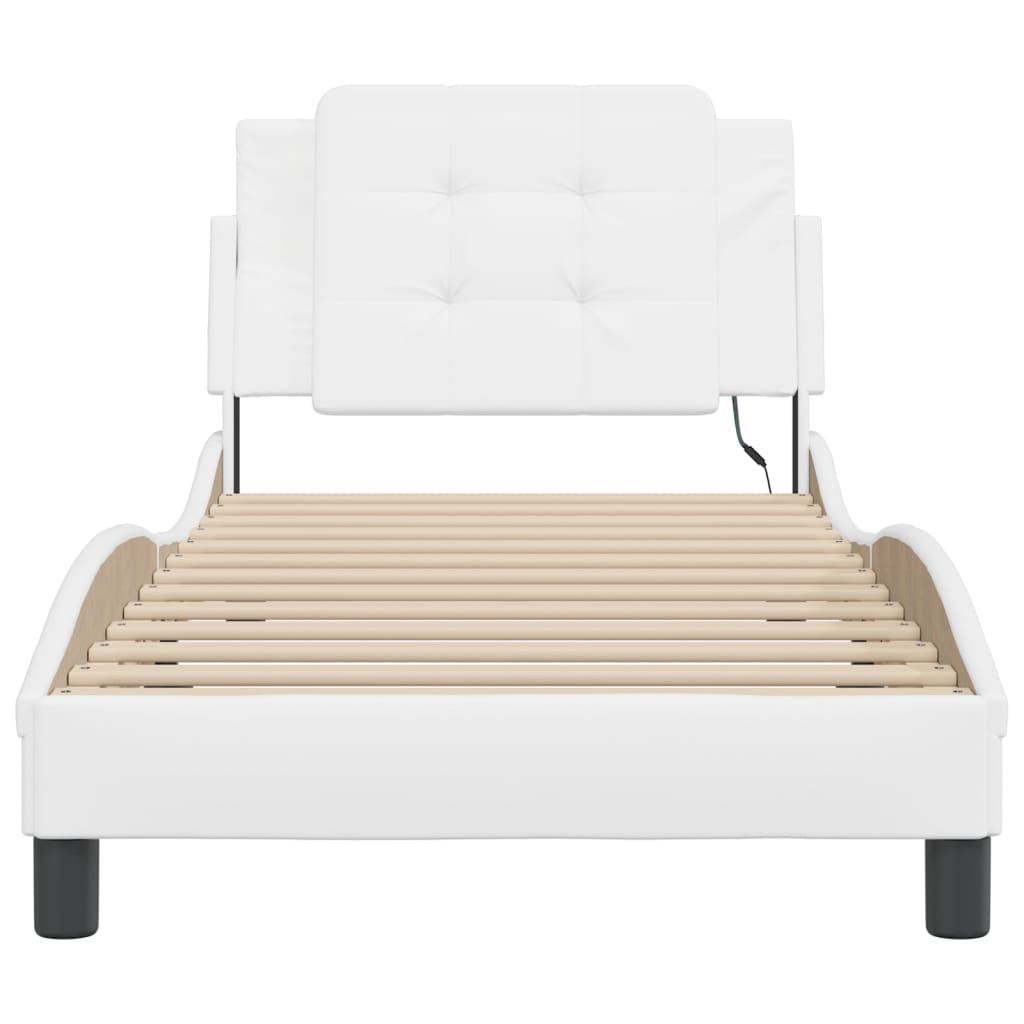 Bedframe met LED-verlichting kunstleer wit 90x190 cm is nu te koop bij PeponiXL, paradijselijk wonen!