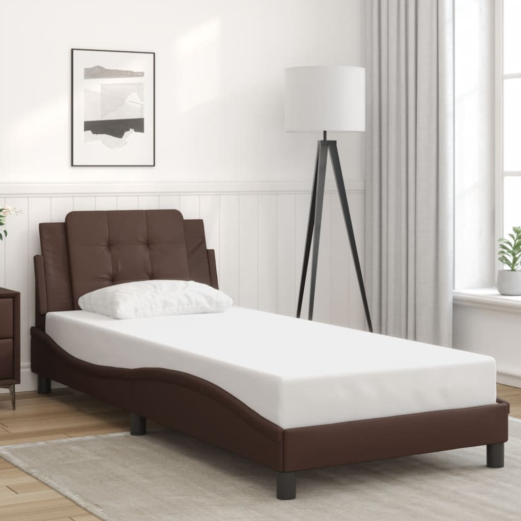Bedframe met LED-verlichting kunstleer bruin 90x190 cm is nu te koop bij PeponiXL, paradijselijk wonen!