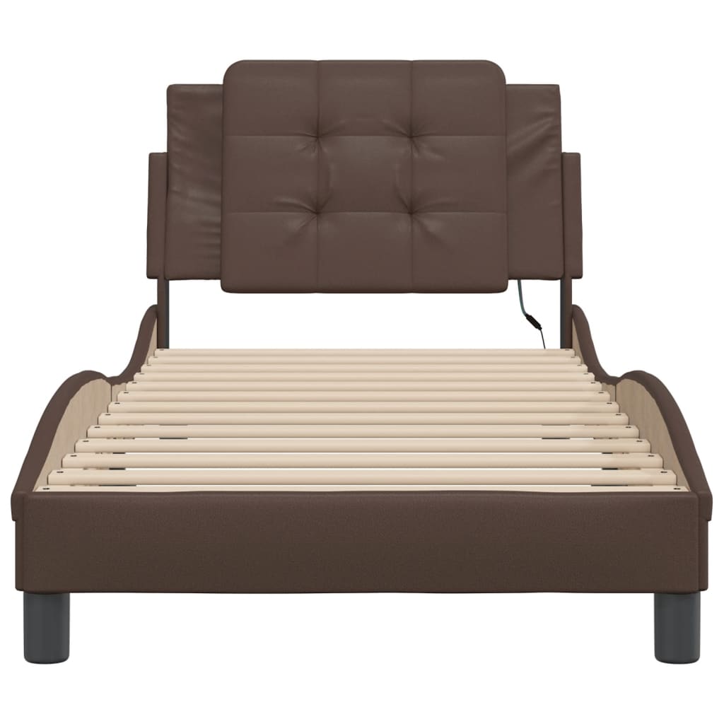 Bedframe met LED-verlichting kunstleer bruin 90x190 cm is nu te koop bij PeponiXL, paradijselijk wonen!