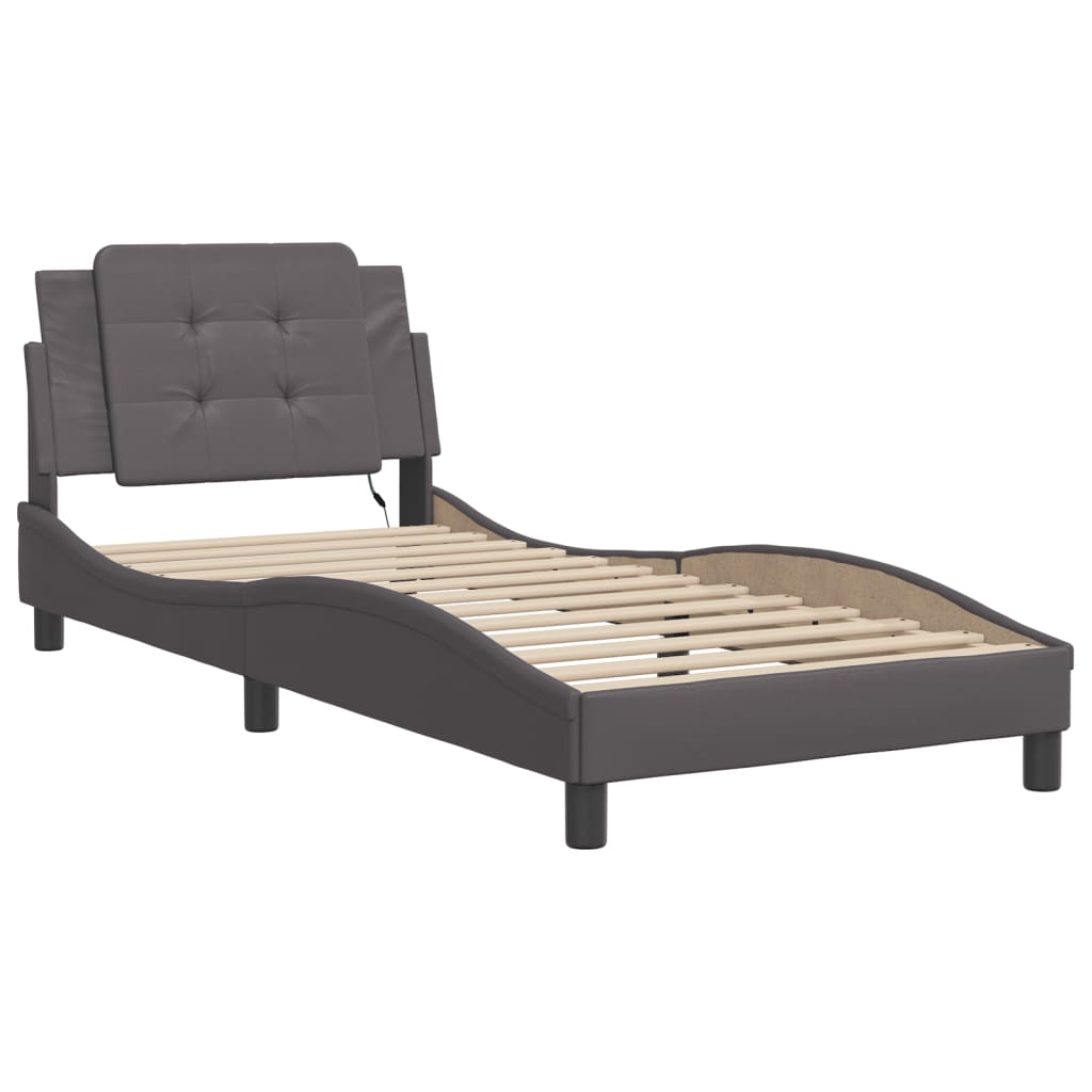 Bedframe met LED-verlichting kunstleer grijs 90x190 cm is nu te koop bij PeponiXL, paradijselijk wonen!