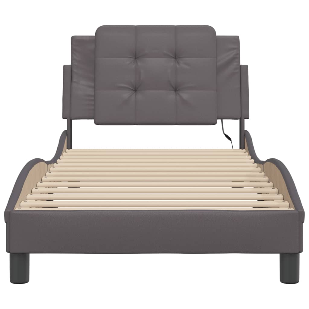 Bedframe met LED-verlichting kunstleer grijs 90x190 cm is nu te koop bij PeponiXL, paradijselijk wonen!