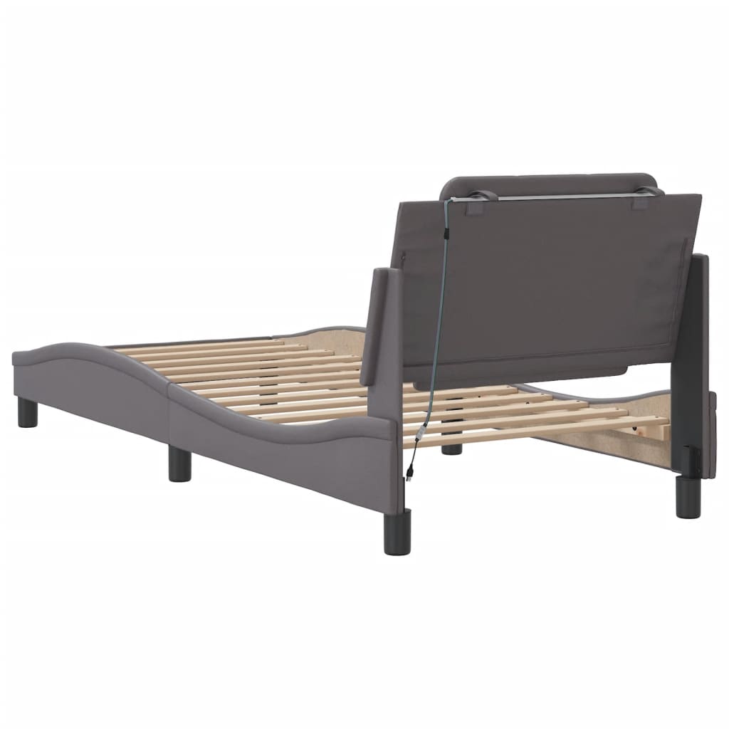 Bedframe met LED-verlichting kunstleer grijs 90x190 cm is nu te koop bij PeponiXL, paradijselijk wonen!