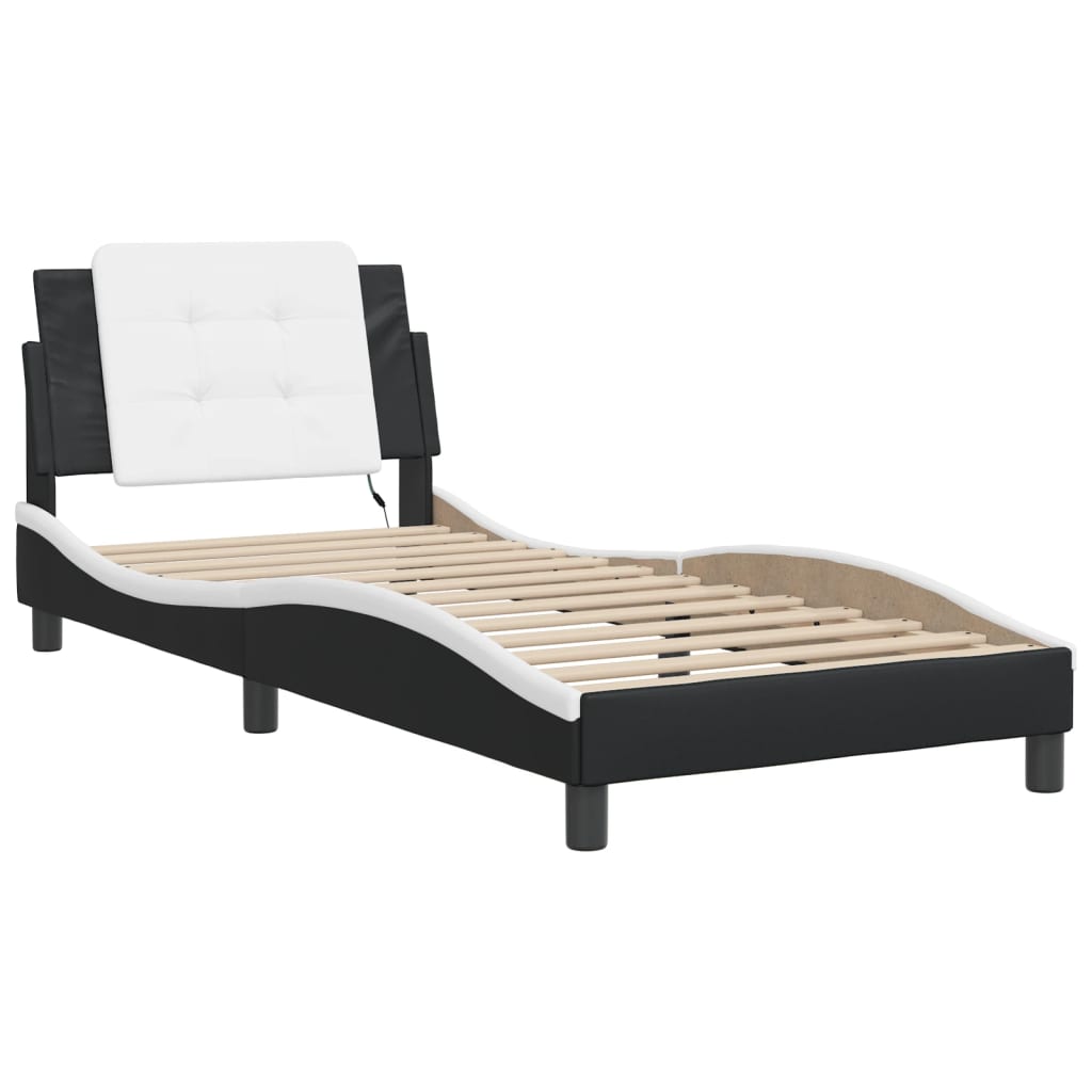 Bedframe met LED-verlichting kunstleer zwart en wit 90x190 cm is nu te koop bij PeponiXL, paradijselijk wonen!