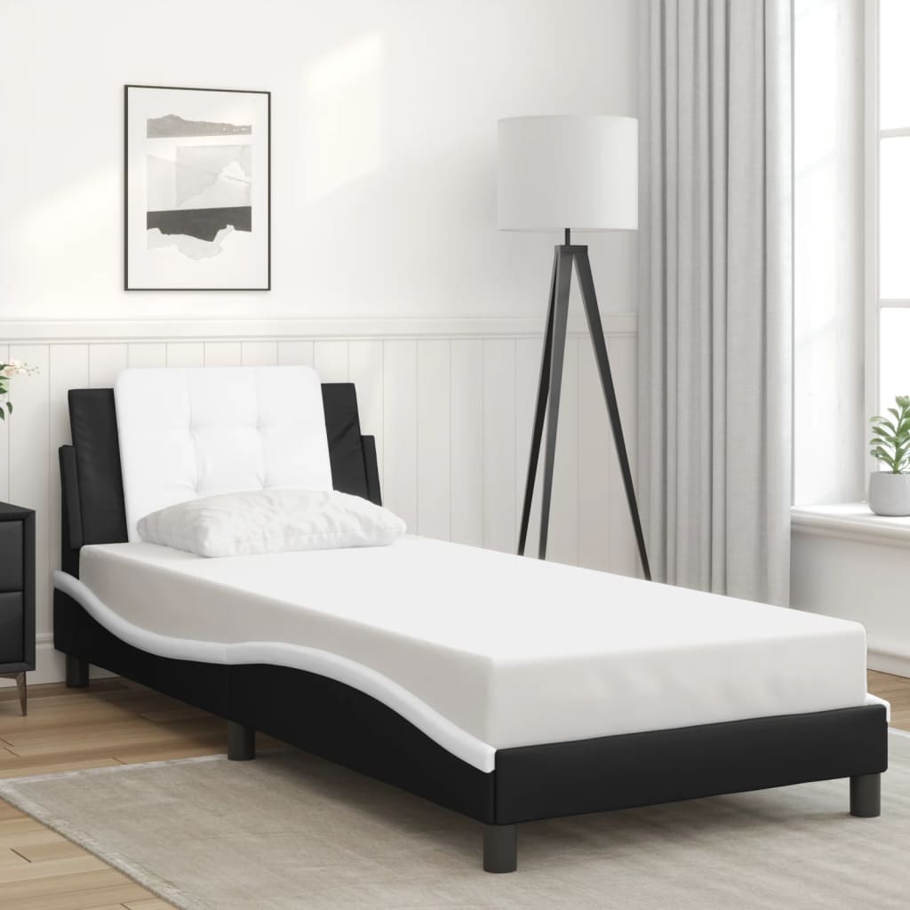 Bedframe met LED-verlichting kunstleer zwart en wit 90x190 cm is nu te koop bij PeponiXL, paradijselijk wonen!