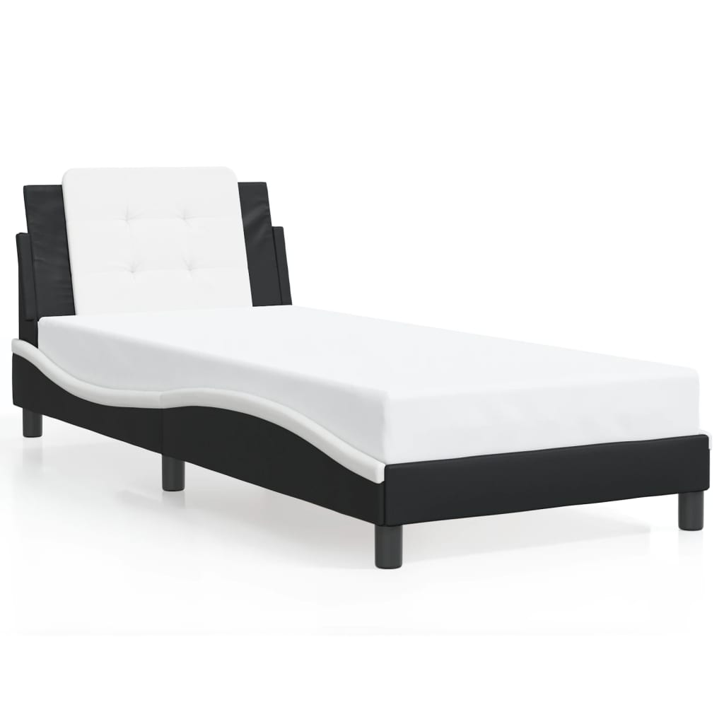 Bedframe met LED-verlichting kunstleer zwart en wit 90x190 cm is nu te koop bij PeponiXL, paradijselijk wonen!