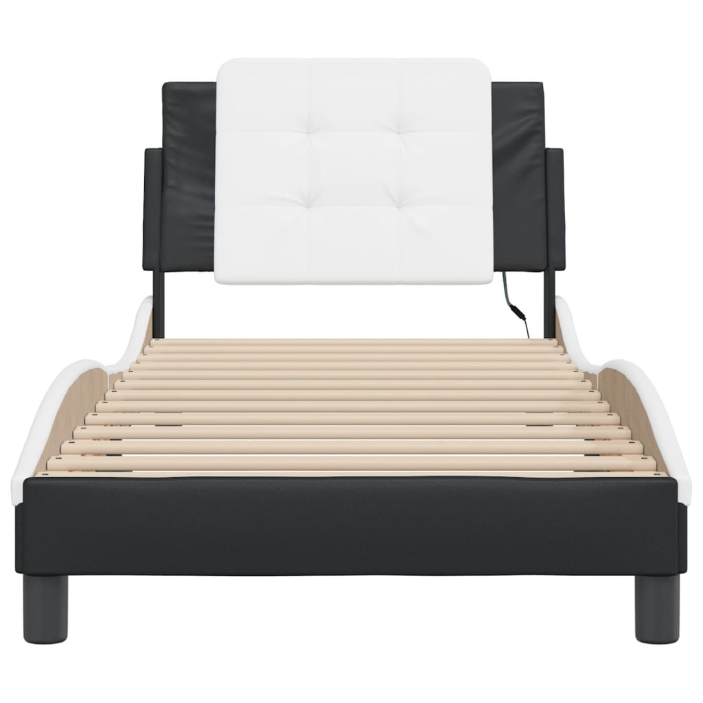 Bedframe met LED-verlichting kunstleer zwart en wit 90x190 cm is nu te koop bij PeponiXL, paradijselijk wonen!
