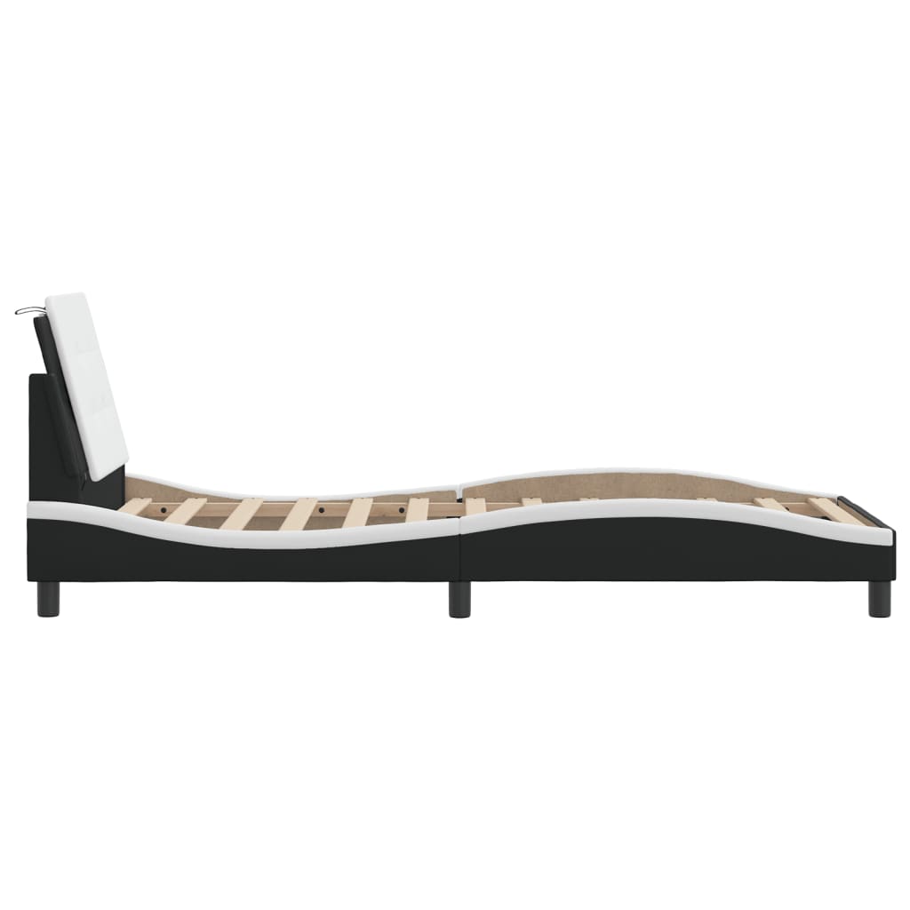 Bedframe met LED-verlichting kunstleer zwart en wit 90x190 cm is nu te koop bij PeponiXL, paradijselijk wonen!