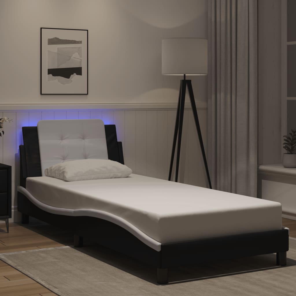 Bedframe met LED-verlichting kunstleer zwart en wit 90x190 cm is nu te koop bij PeponiXL, paradijselijk wonen!
