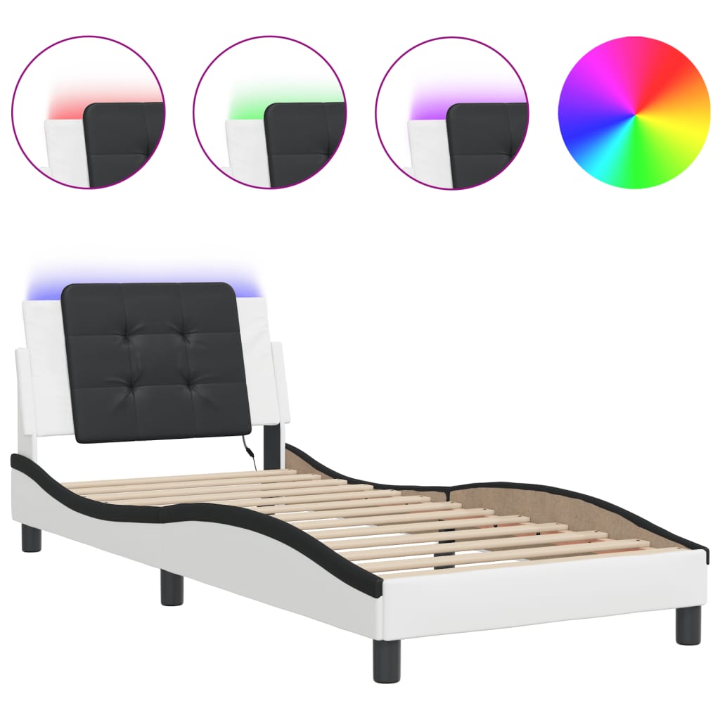 Bedframe met LED-verlichting kunstleer wit en zwart 90x190 cm is nu te koop bij PeponiXL, paradijselijk wonen!