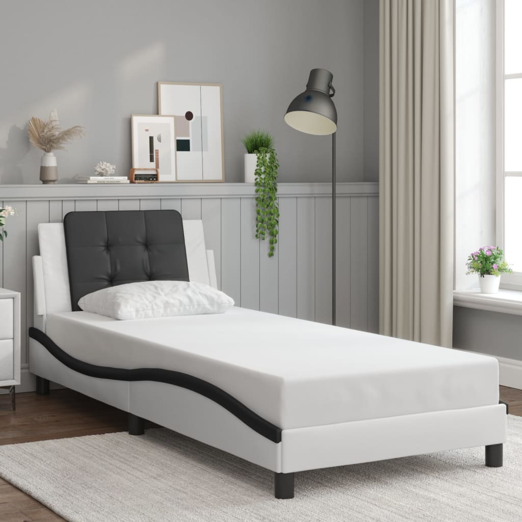 Bedframe met LED-verlichting kunstleer wit en zwart 90x190 cm is nu te koop bij PeponiXL, paradijselijk wonen!