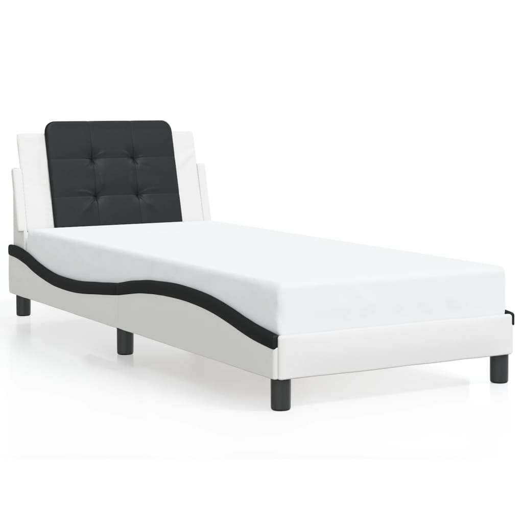 Bedframe met LED-verlichting kunstleer wit en zwart 90x190 cm is nu te koop bij PeponiXL, paradijselijk wonen!