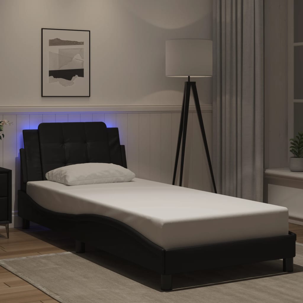 Bedframe met LED-verlichting kunstleer zwart 90x200 cm is nu te koop bij PeponiXL, paradijselijk wonen!
