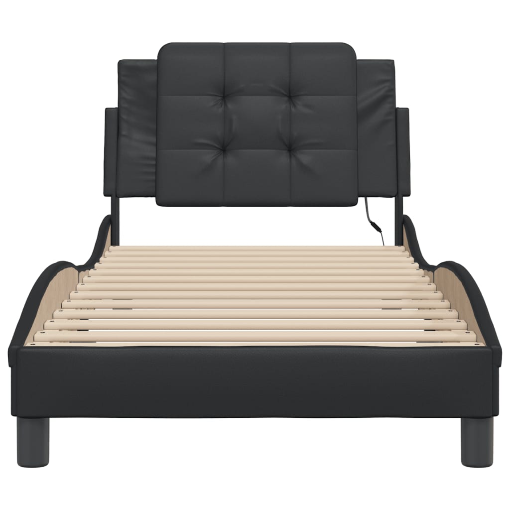Bedframe met LED-verlichting kunstleer zwart 90x200 cm is nu te koop bij PeponiXL, paradijselijk wonen!