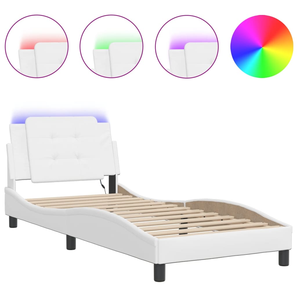 Bedframe met LED-verlichting kunstleer wit 90x200 cm is nu te koop bij PeponiXL, paradijselijk wonen!